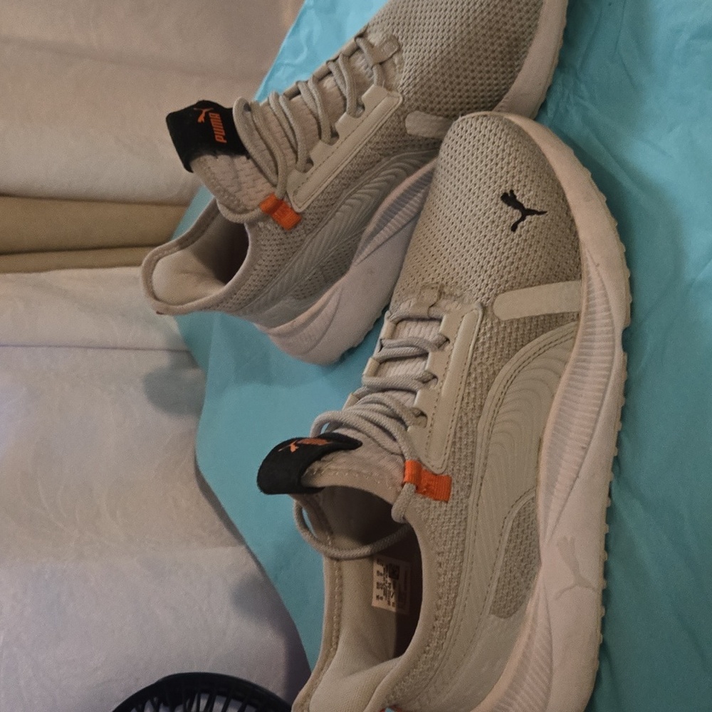 Puma Gray and Orange Athletic Shoes with Breathable Mesh